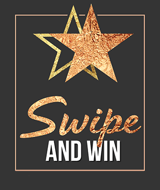 black background with two gold stars and swipe and win text