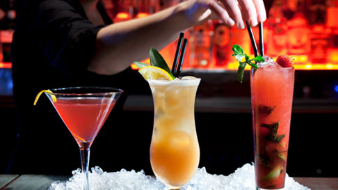 bartender row of drinks